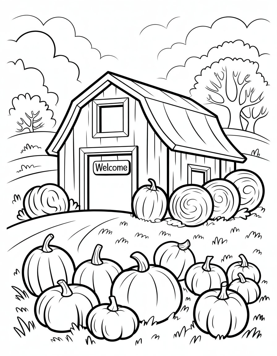 fall scene coloring page
