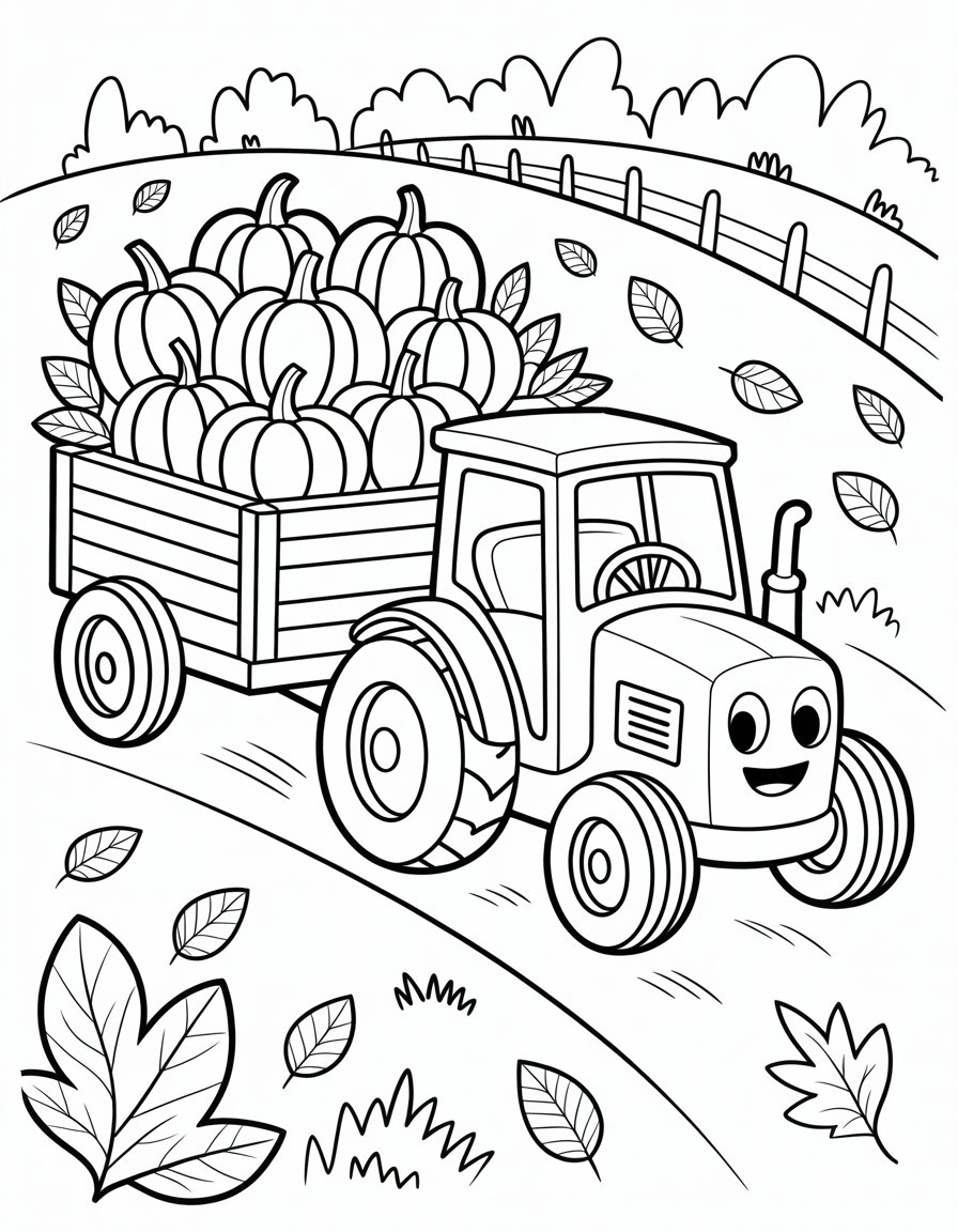 fall tractor coloring page