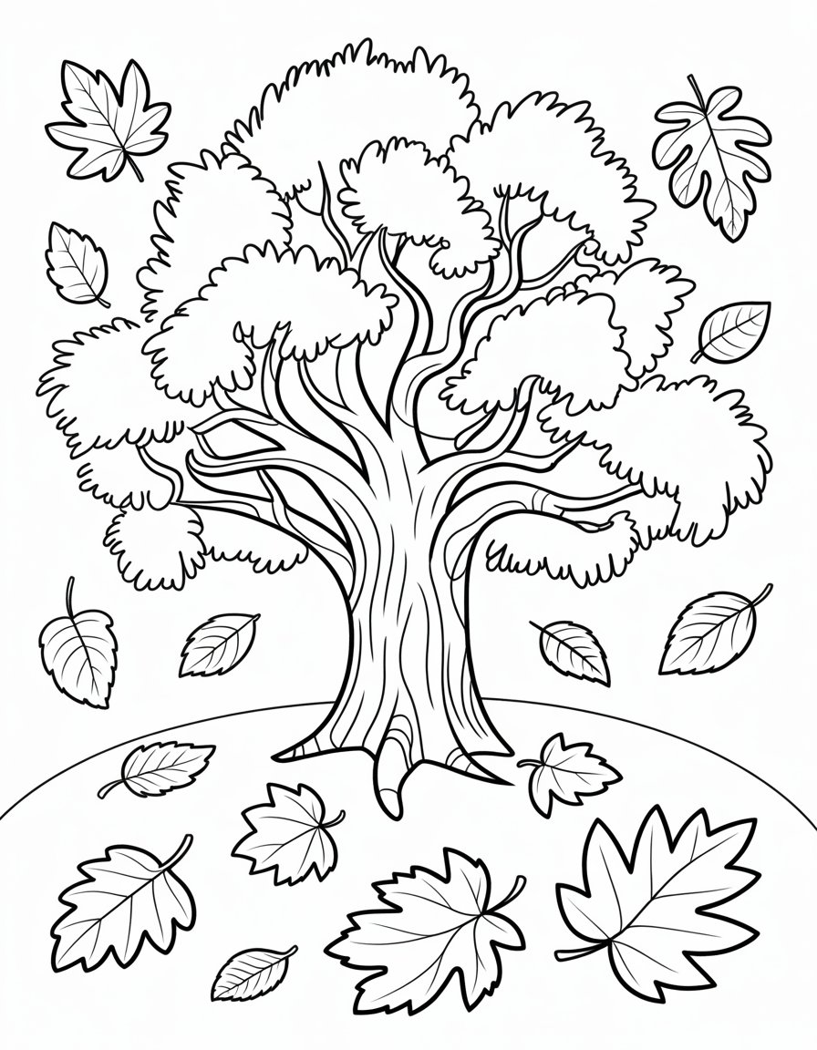 fall tree leaves coloring page