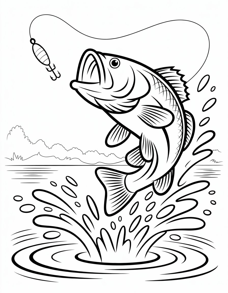 bass fishing coloring page
