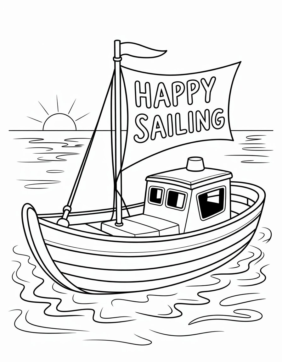 fishing boat coloring page