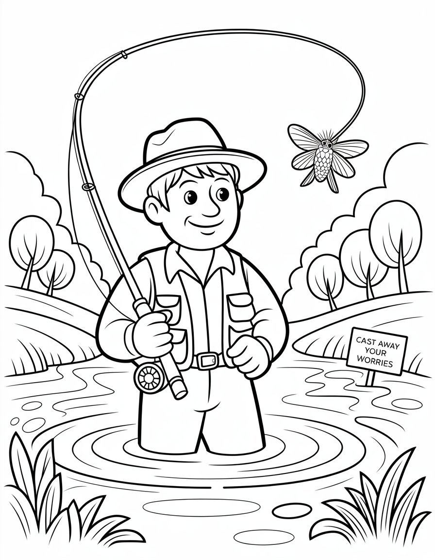 fly fishing coloring page
