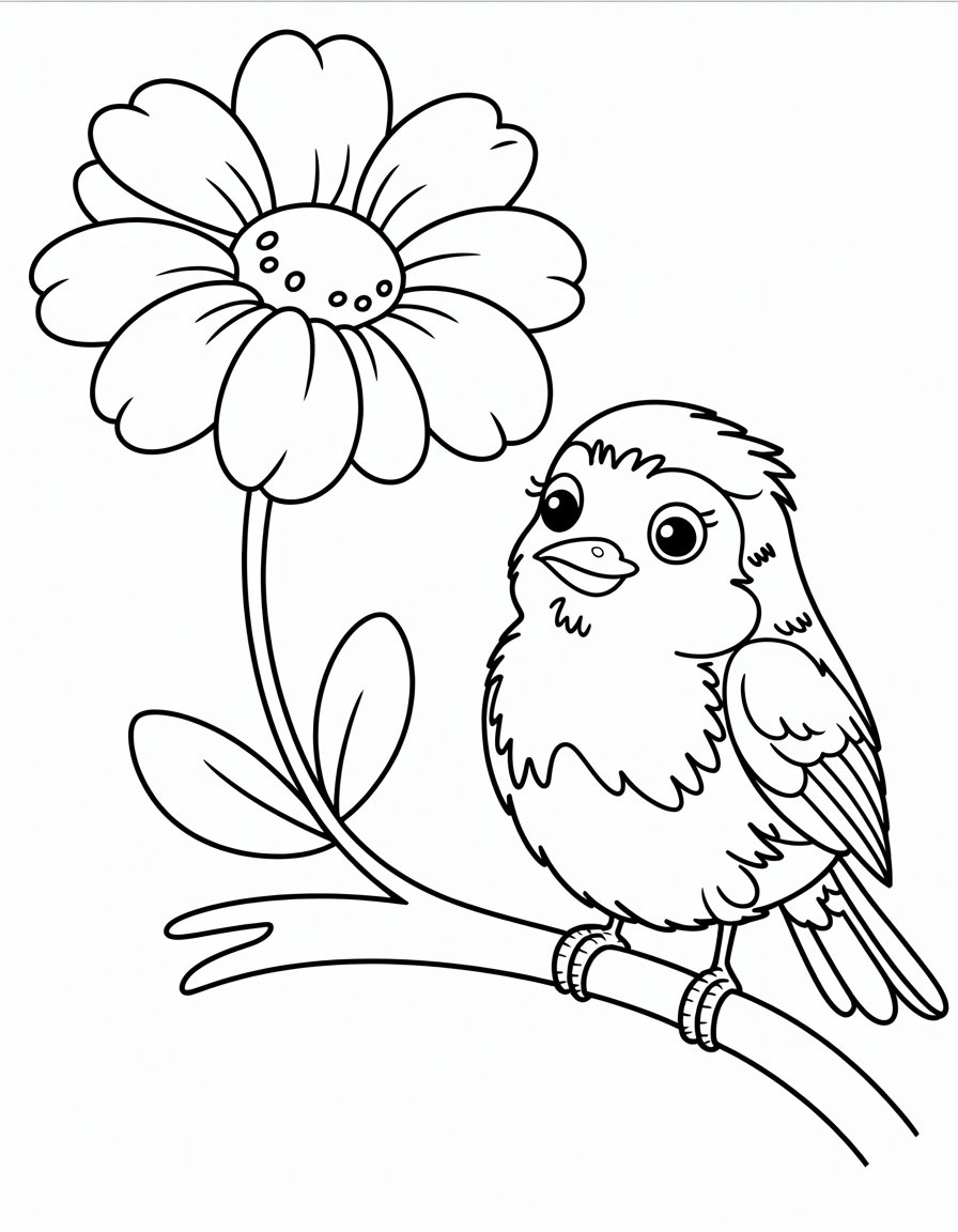 bird and flower coloring page