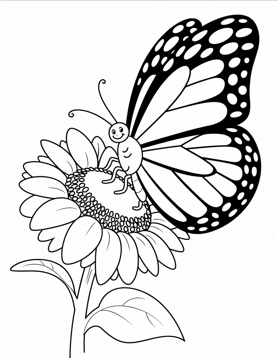 butterfly on flower coloring page