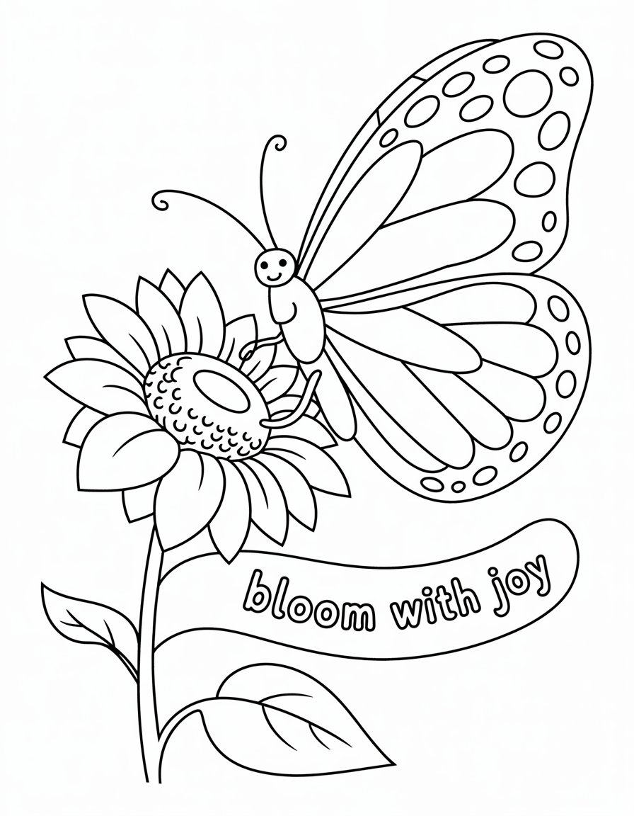 butterfly with flower coloring page