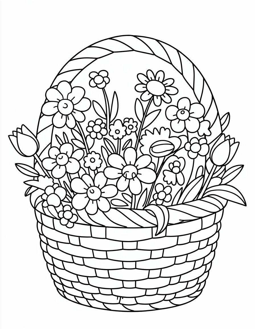 flower basket coloring page