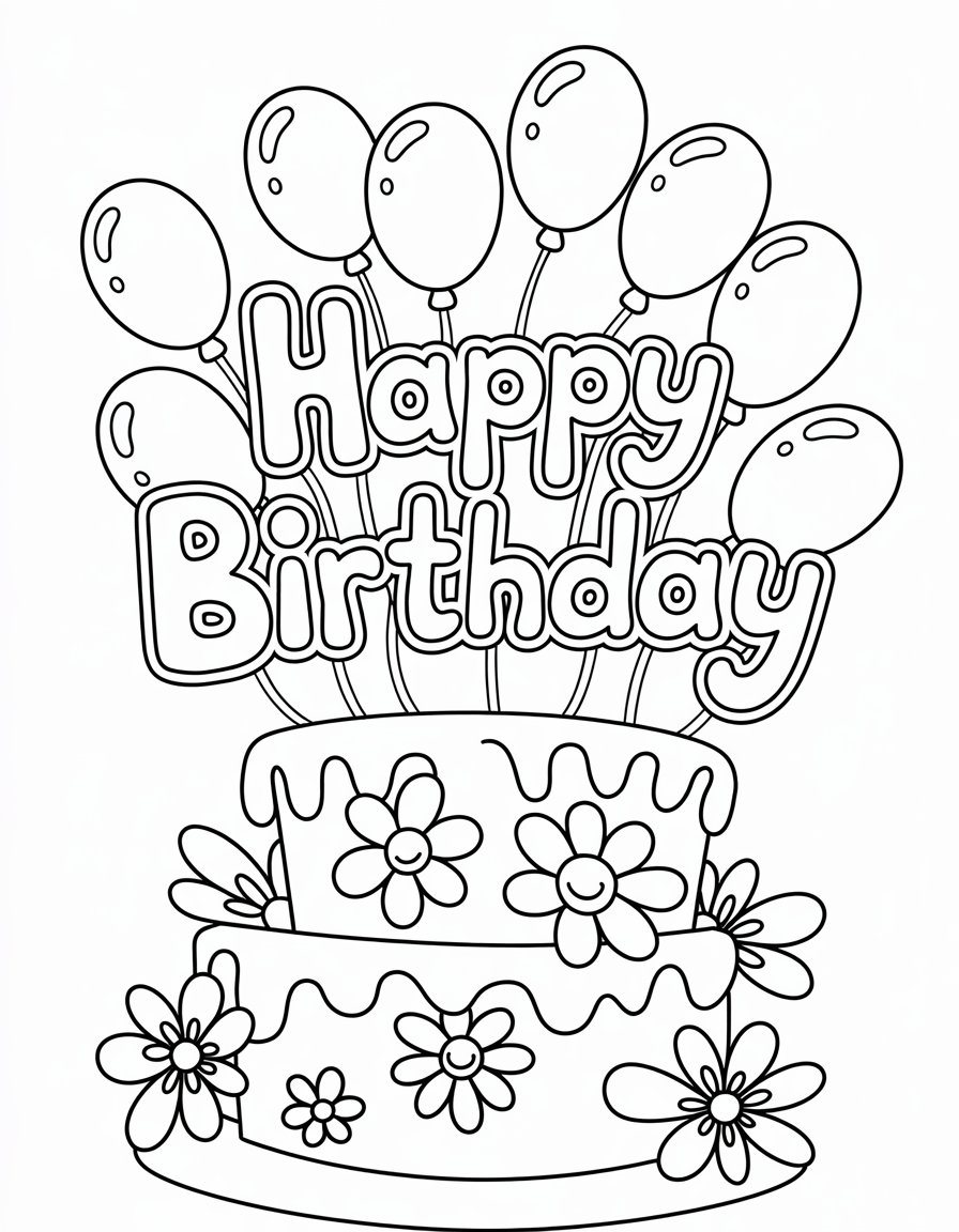 flower birthday coloring page
