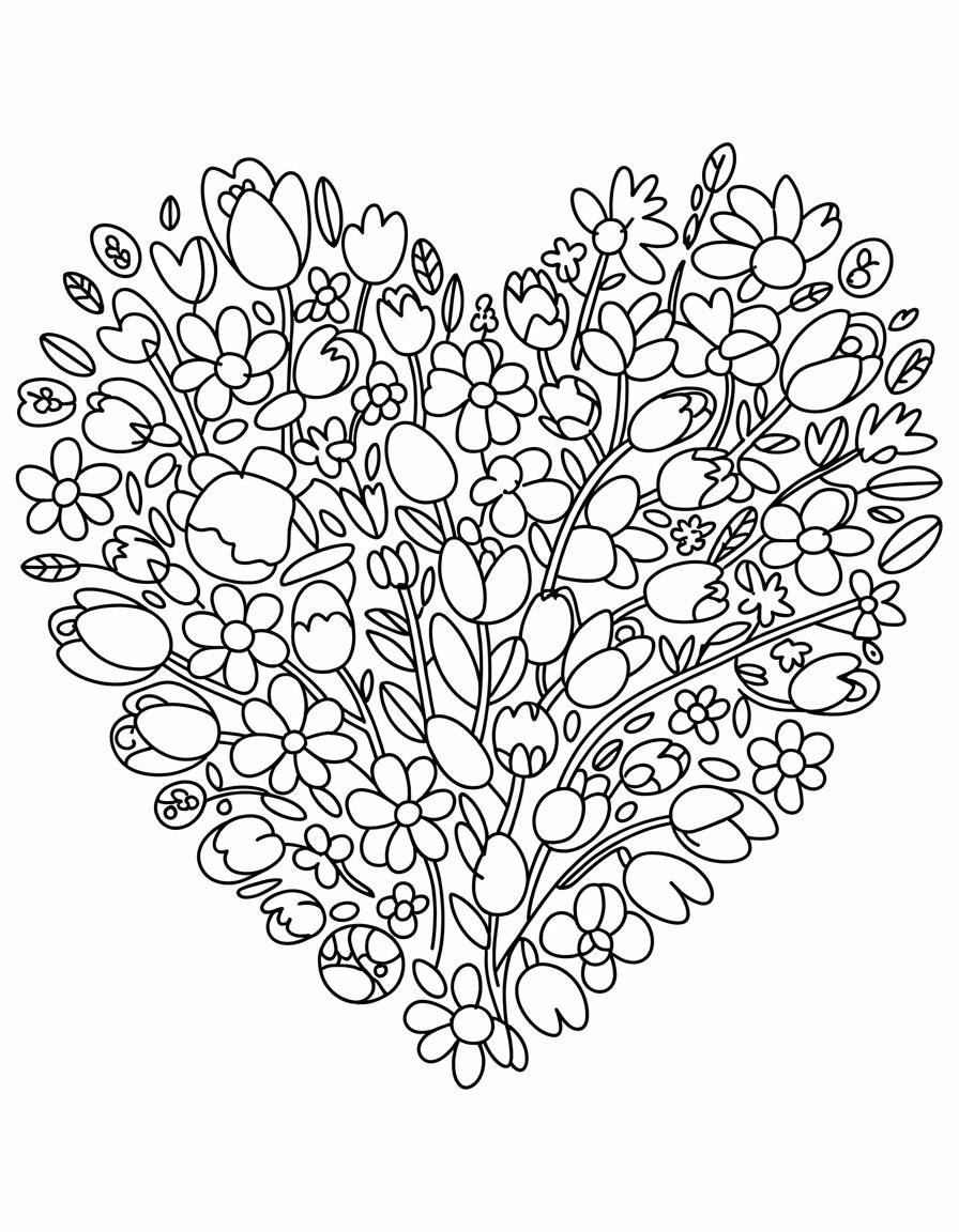 flower heart coloring page
