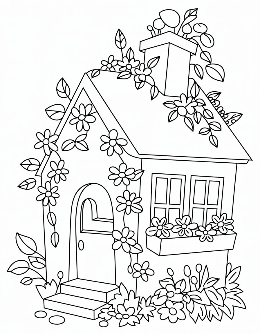 flower house coloring page