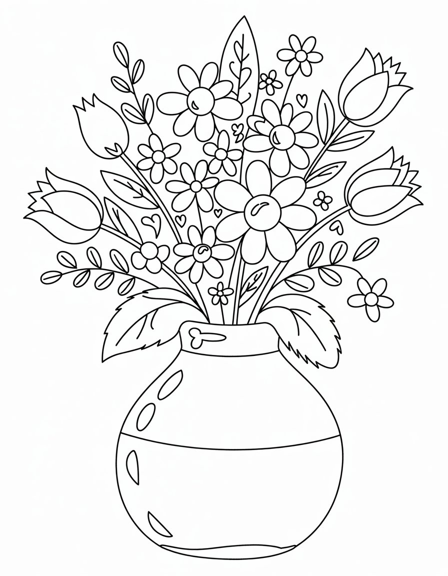 flower in vase coloring page
