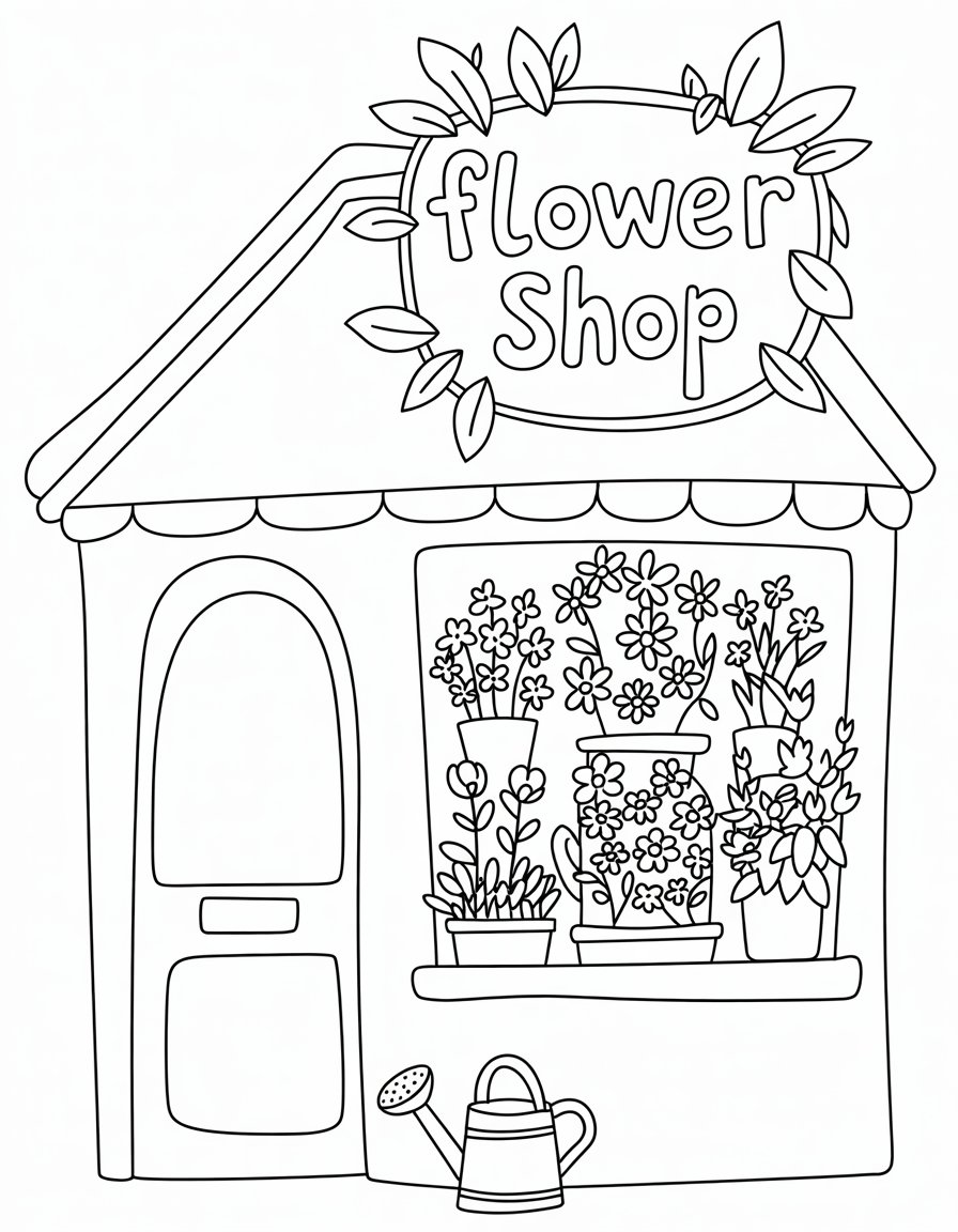flower shop coloring page