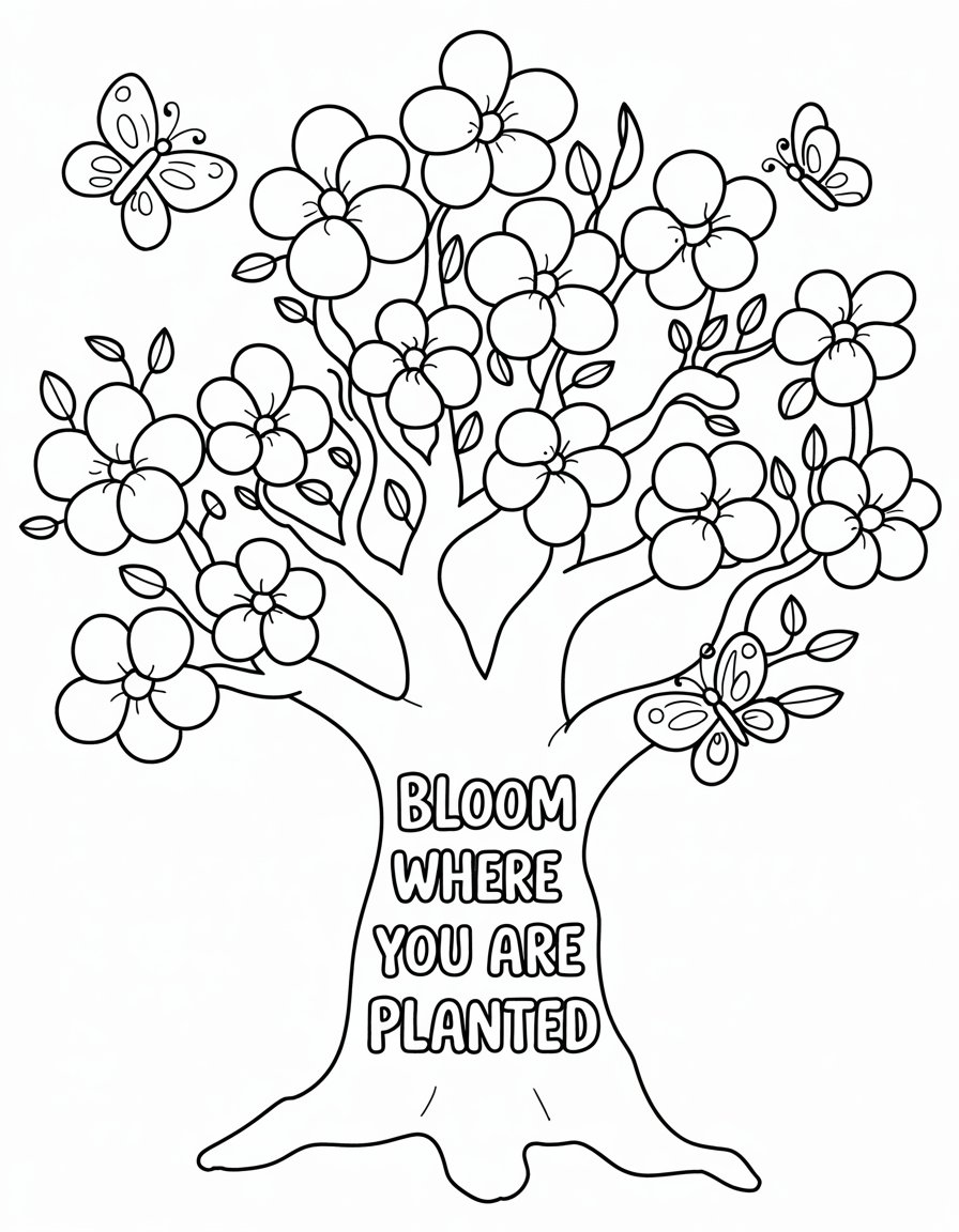 flower tree coloring page