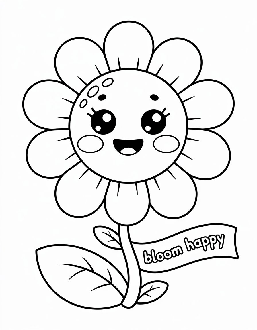 kawaii flower coloring page