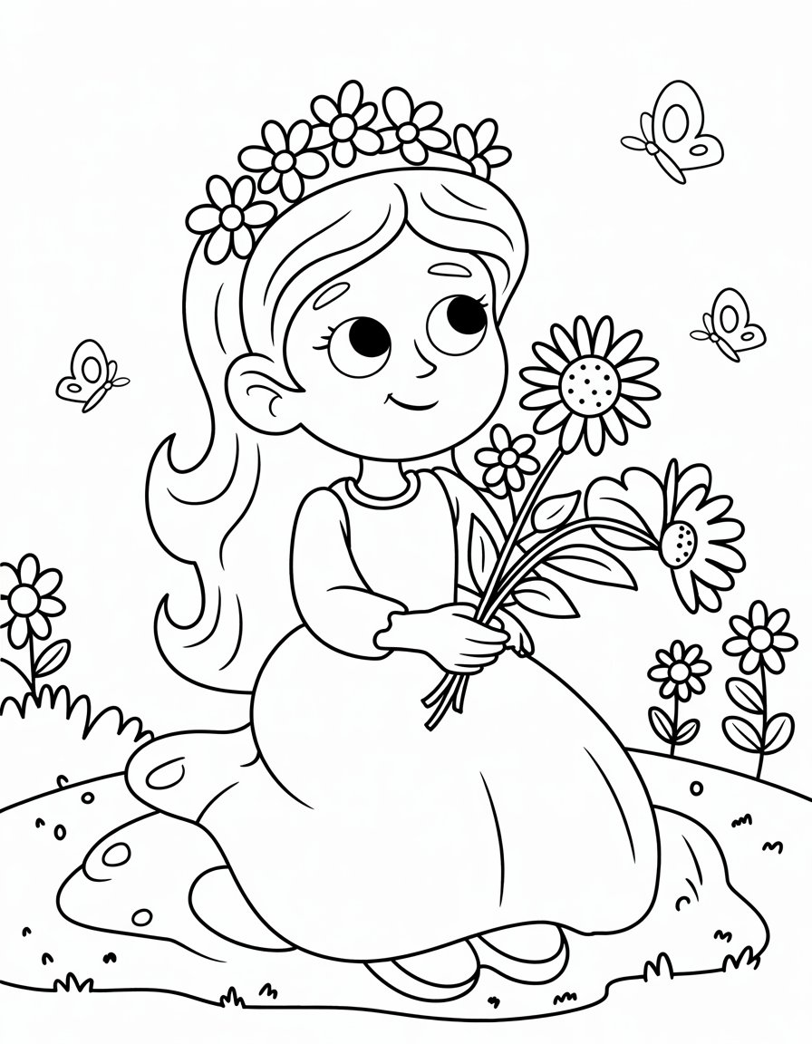 princess with flowers coloring page