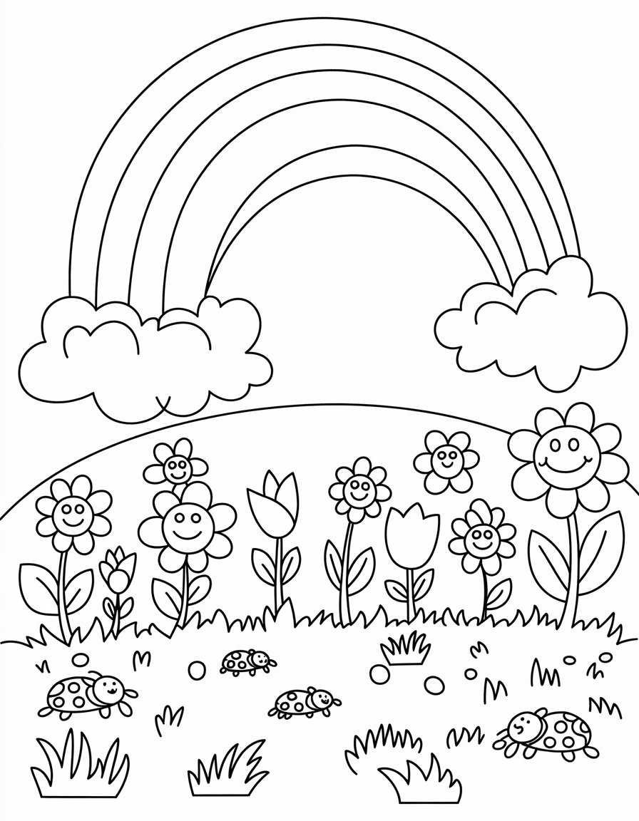 rainbow with flowers coloring page