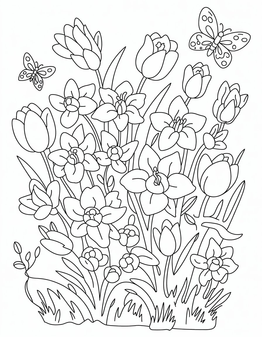 spring flowers coloring page