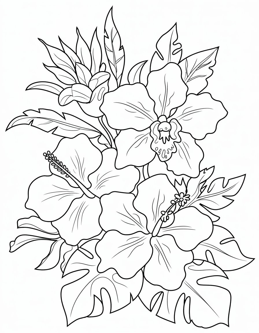 tropical flower coloring page