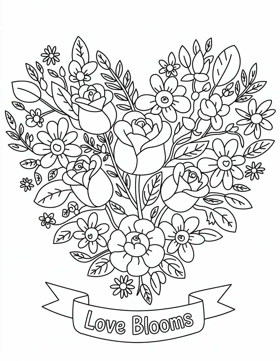 valentine flower coloring page