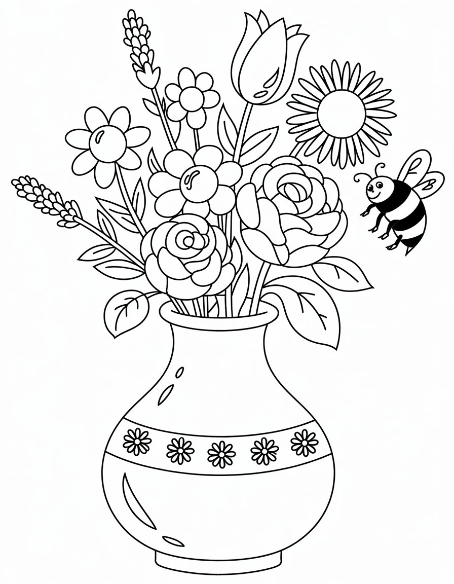 vase of flowers coloring page