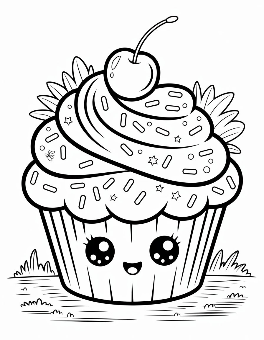 cute dessert kawaii food coloring page
