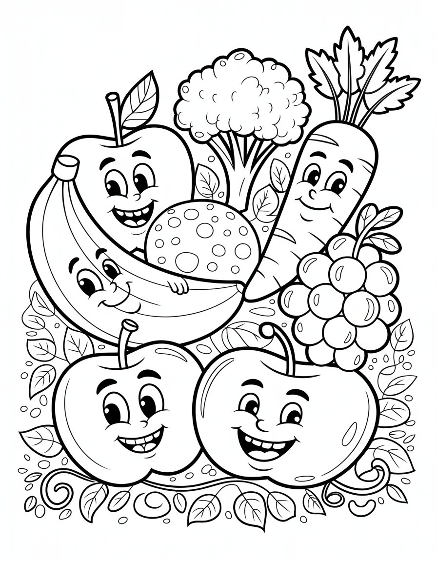 fruit and veggie coloring page