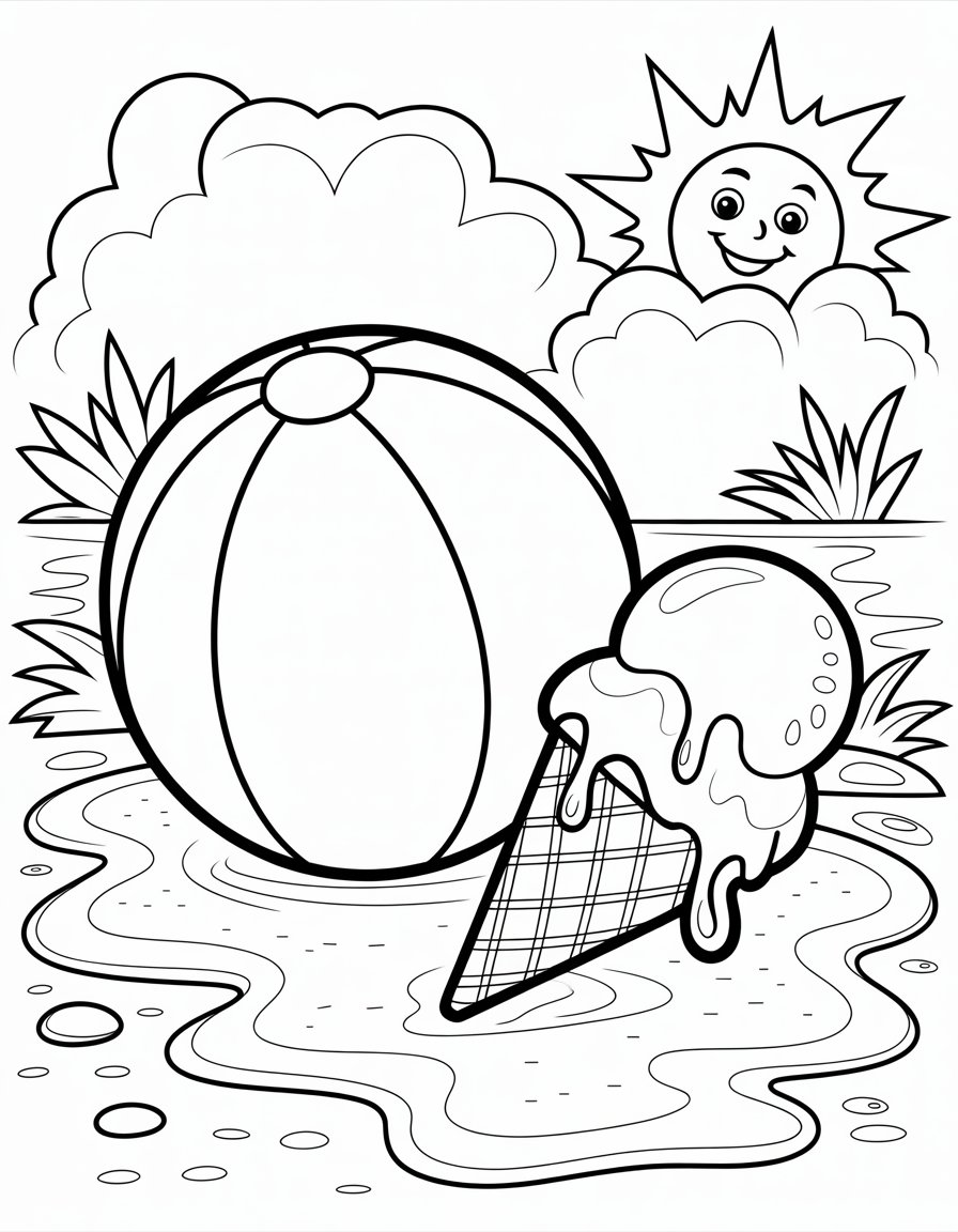 summer scene coloring page