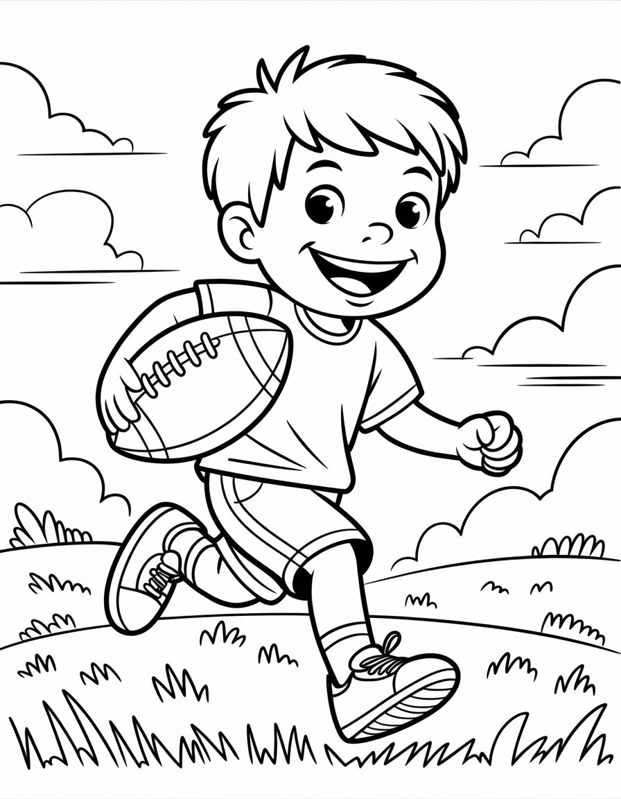 boy playing football coloring page
