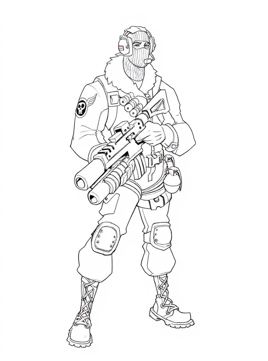 fortnite character standing with gun coloring page