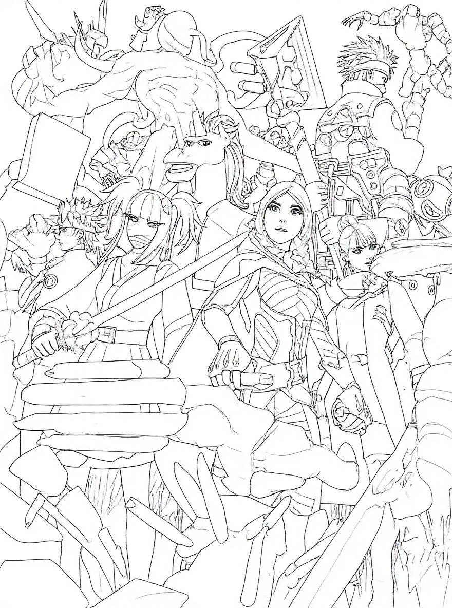 Fortnite characters action scene coloring page