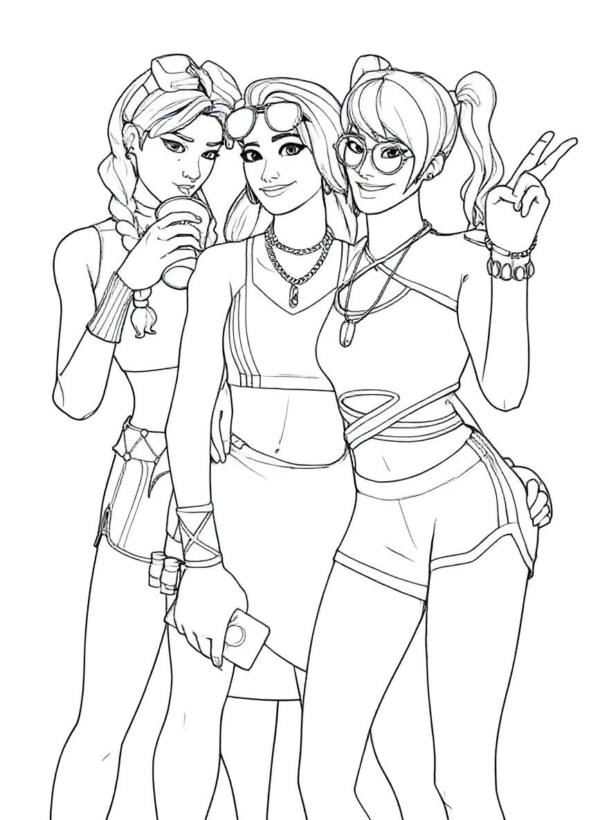 Fortnite summer girls coloring page