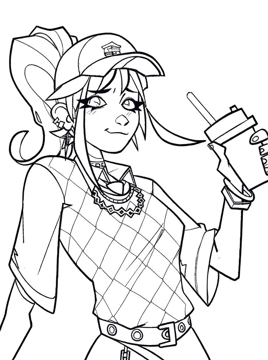 girl holding bubble tea coloring page