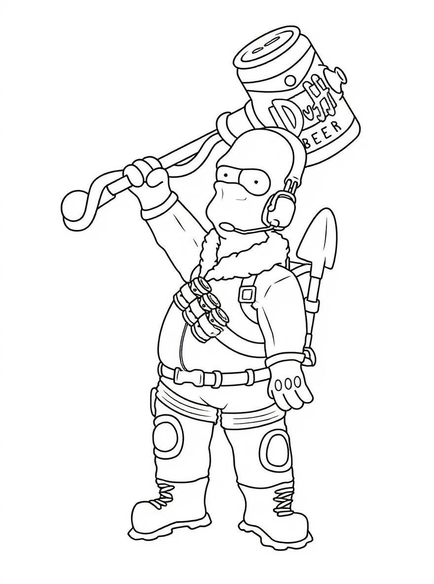 Homer Simpson holding a hammer coloring page