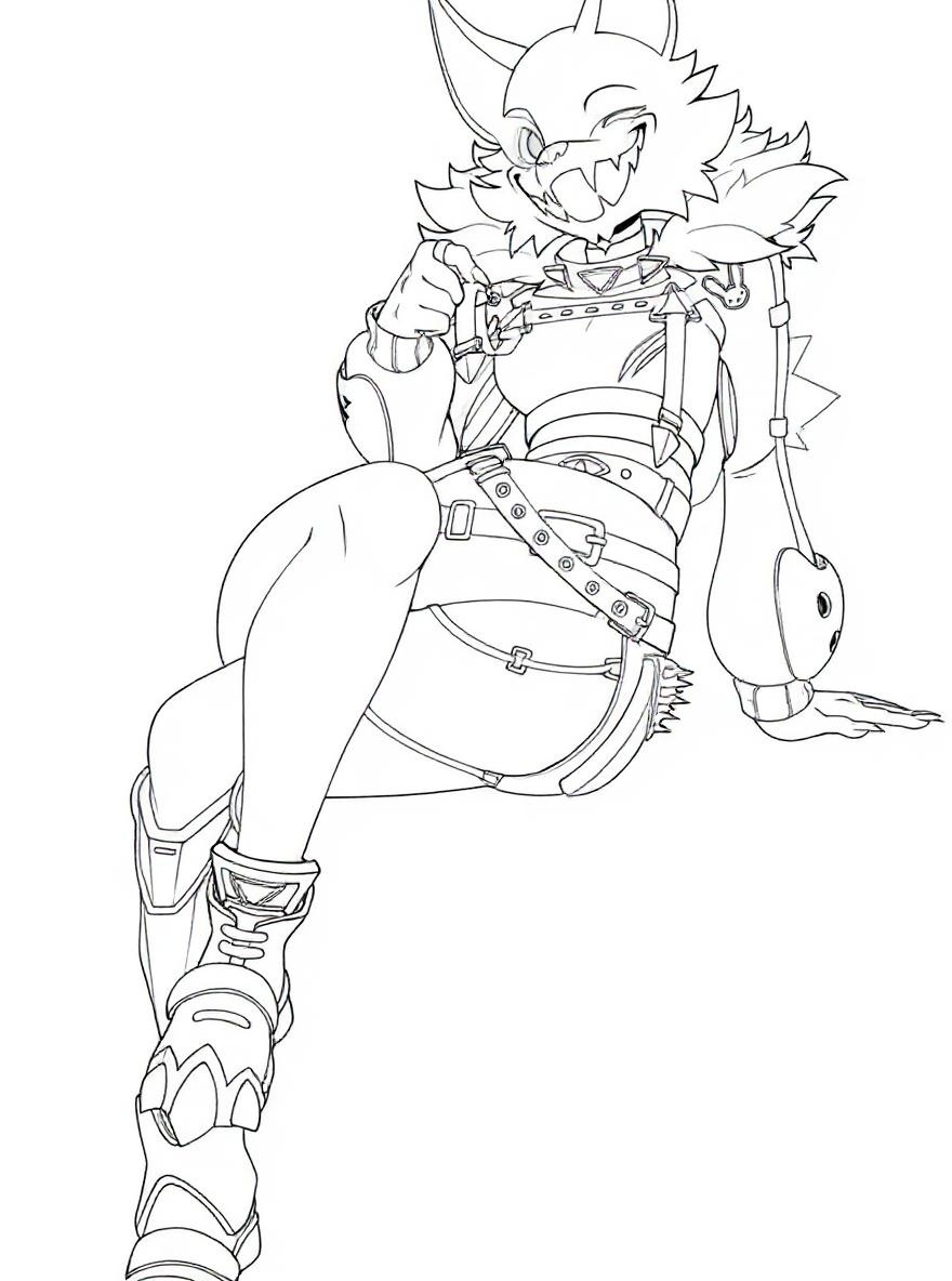Neon fox character coloring page