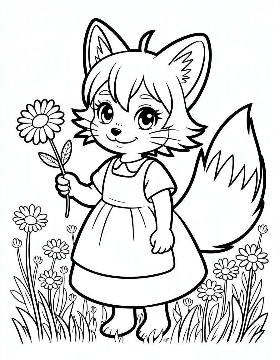 cute anime fox girl coloring page