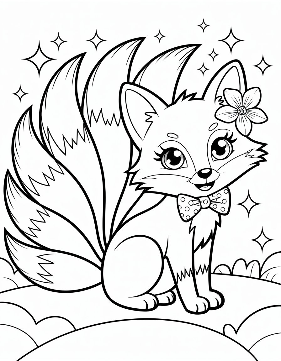 cute nine tailed fox coloring page