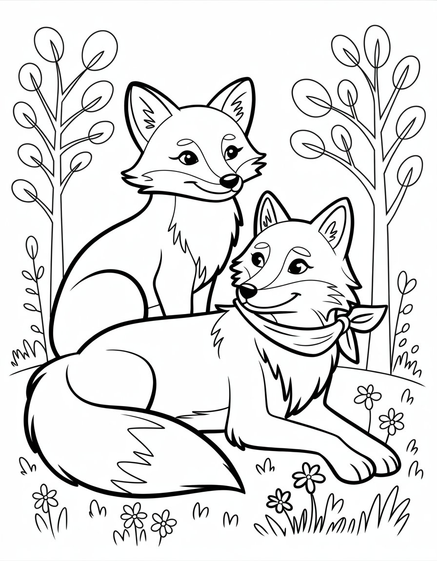 fox and wolf coloring page
