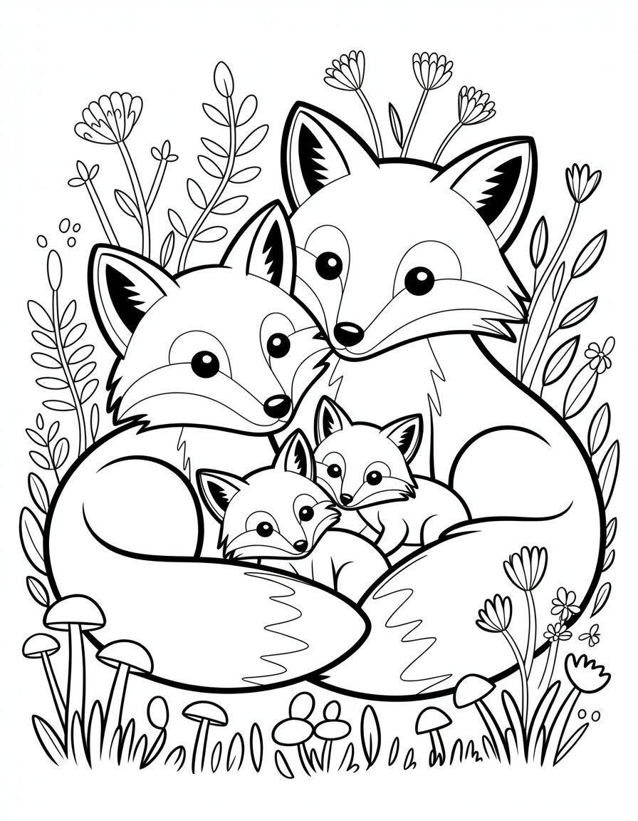fox family coloring page