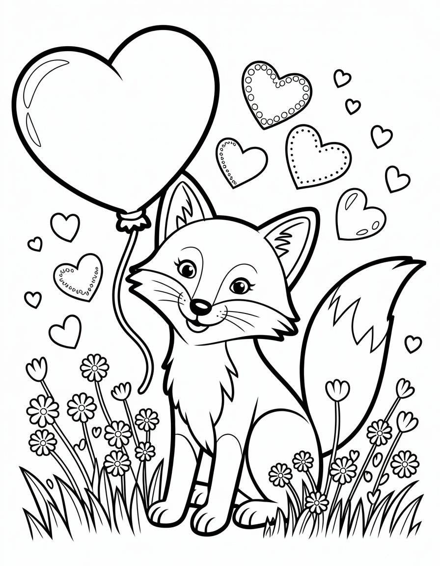 fox valentine coloring page