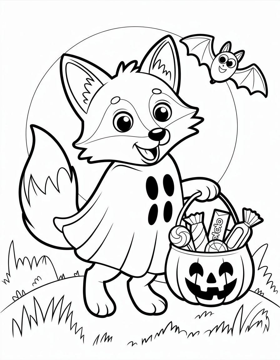 halloween fox coloring page