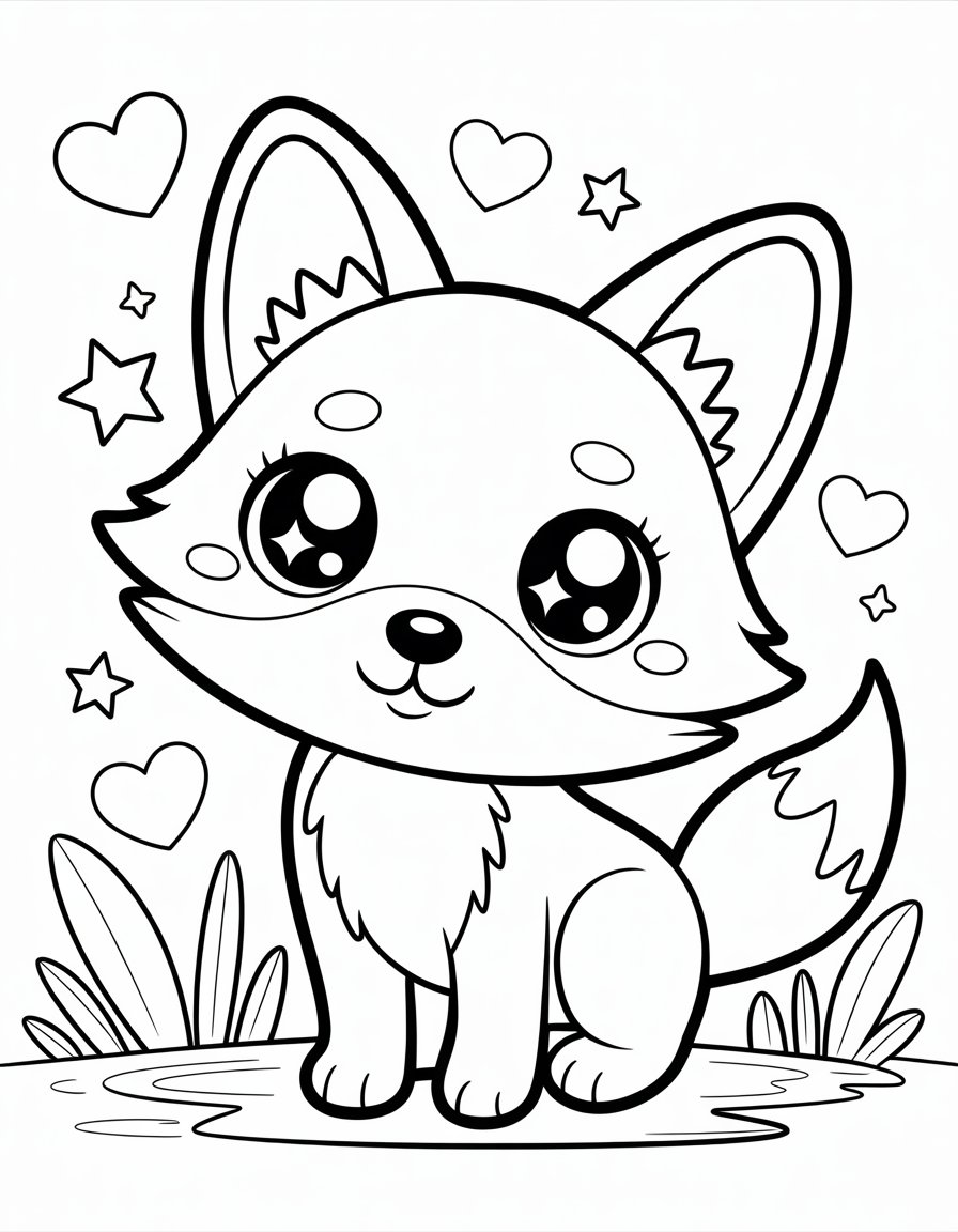 kawaii fox coloring page