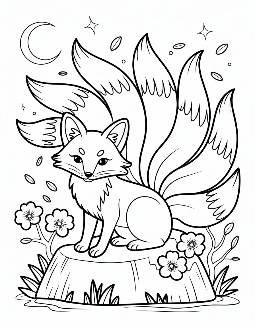 mythical nine tailed fox coloring page