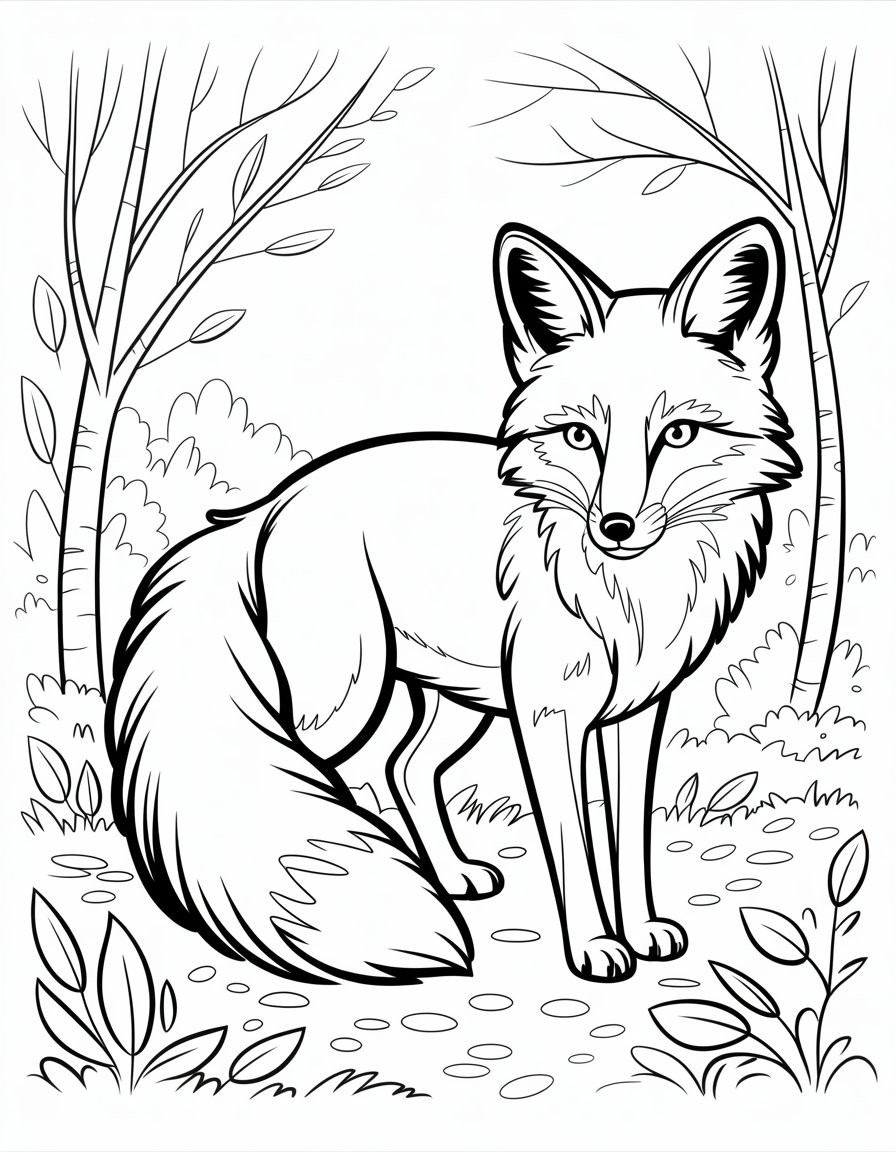realistic fox coloring page