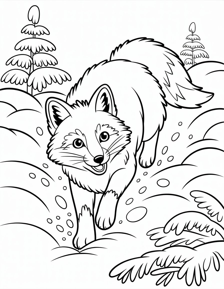 snow fox coloring page