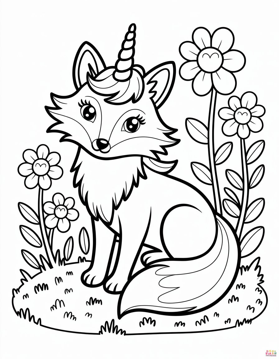 unicorn fox coloring page