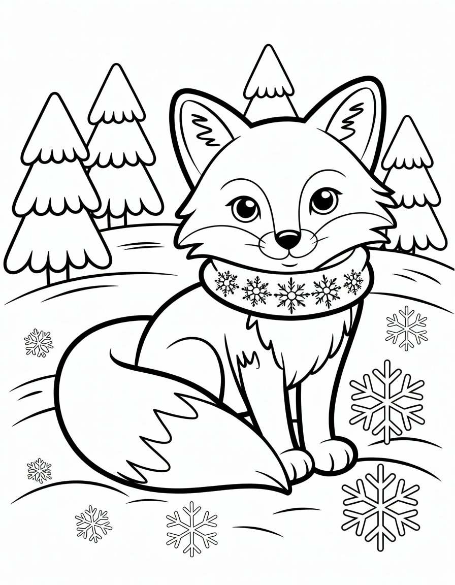 winter fox coloring page