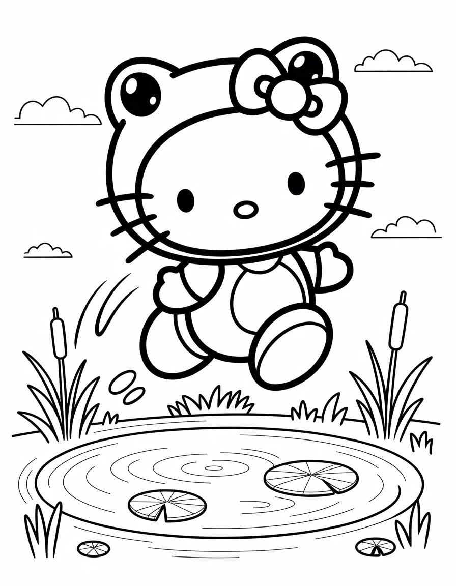 hello kitty frog coloring page