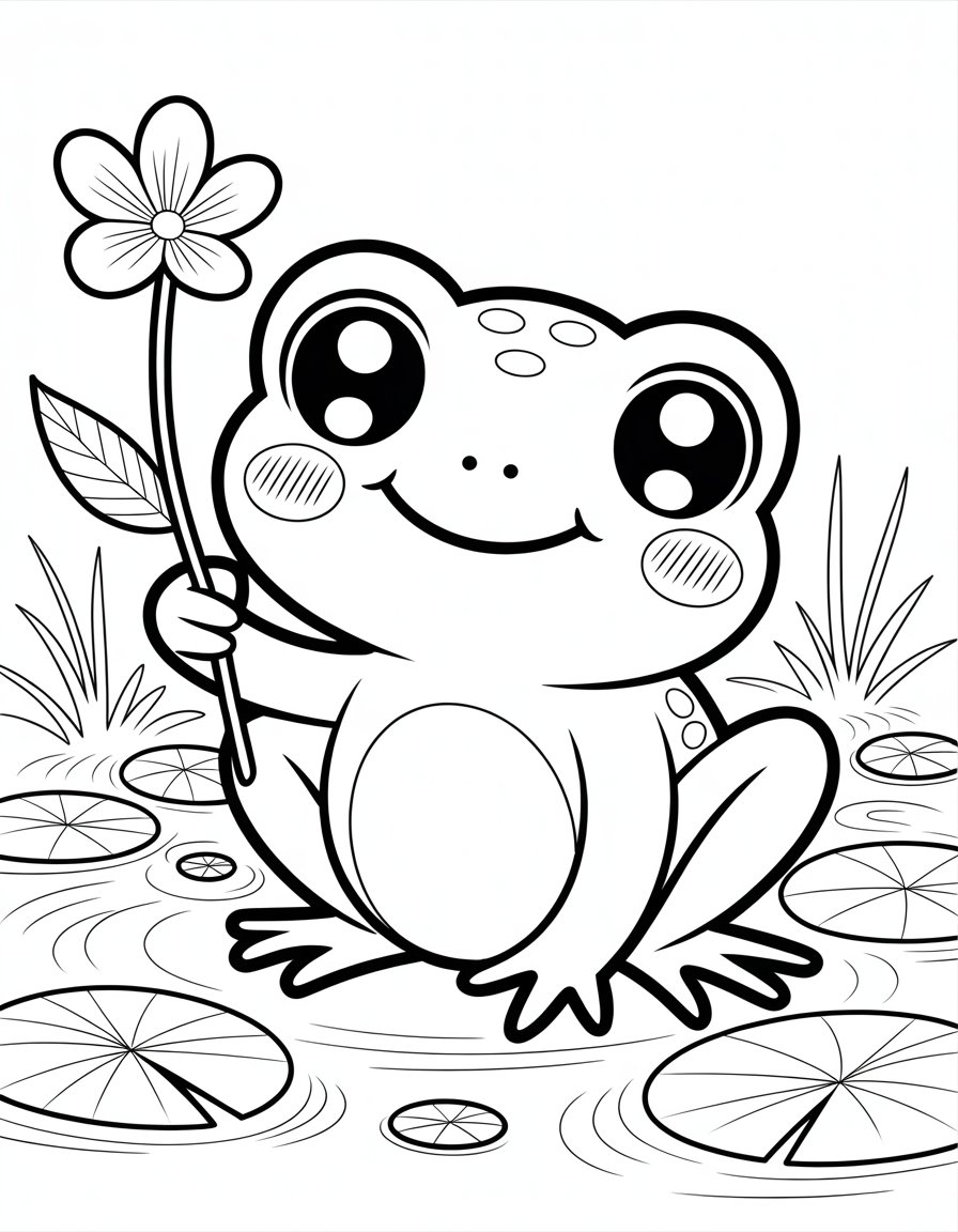 kawaii frog coloring page