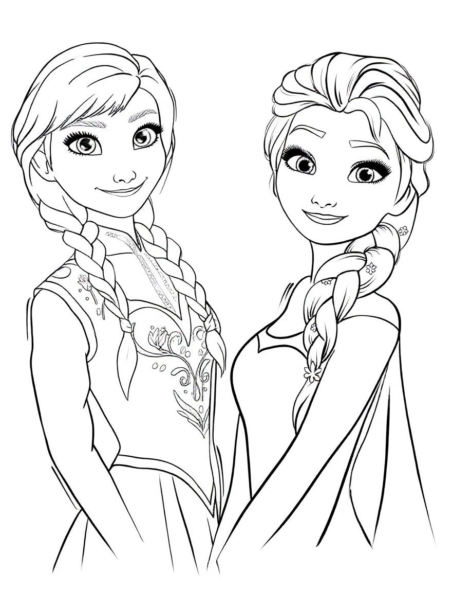 Anna and Elsa sisters coloring page
