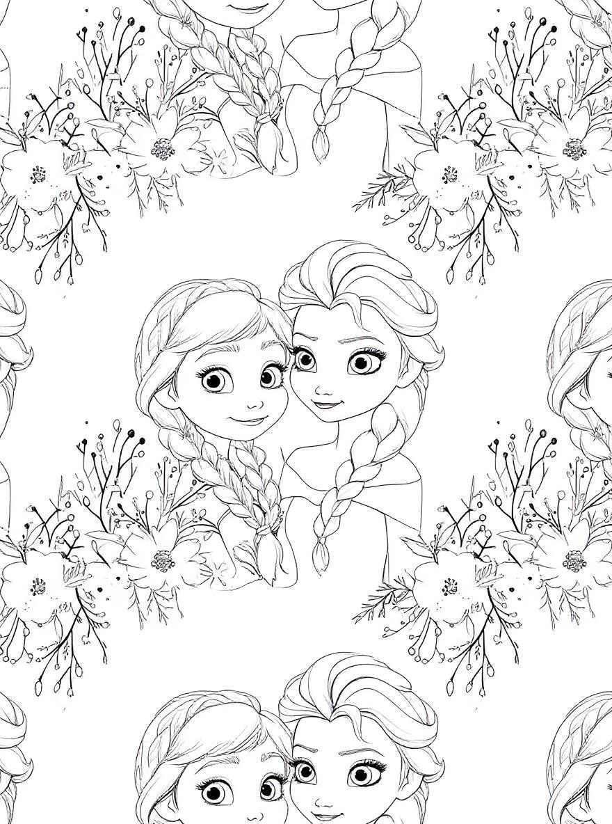 Anna and Elsa together coloring page