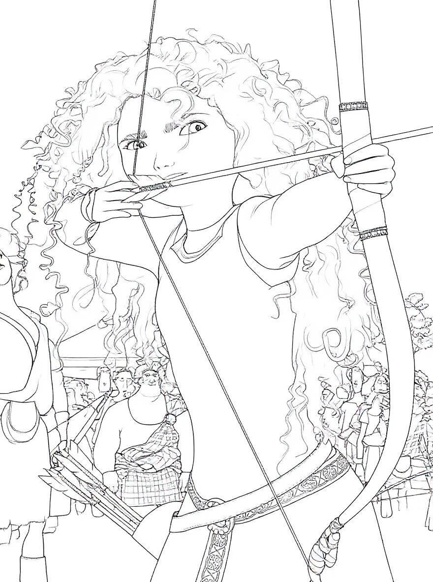 brave princess archery coloring page